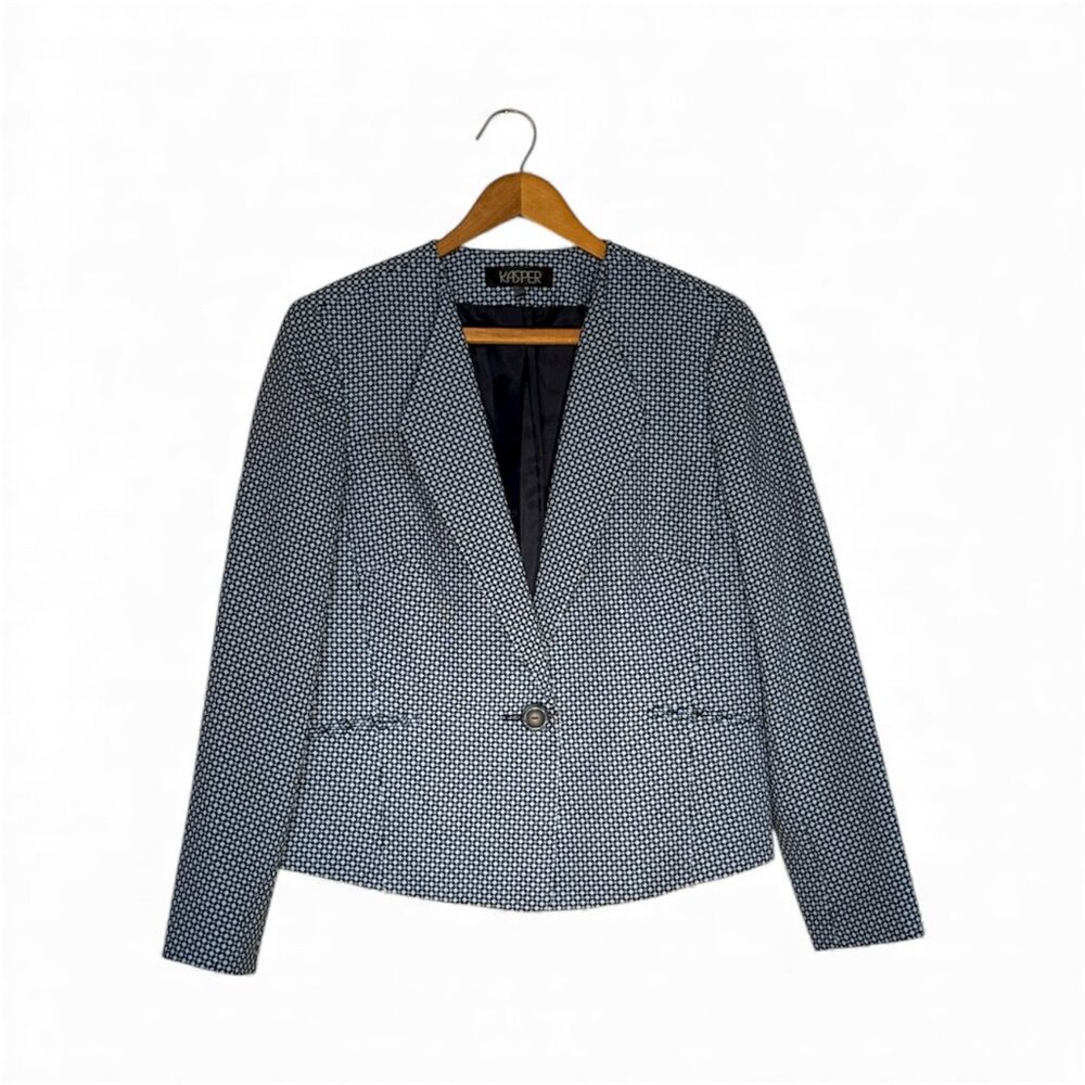 Kasper Navy & Light Blue One Button Blazer Jacket Size 12